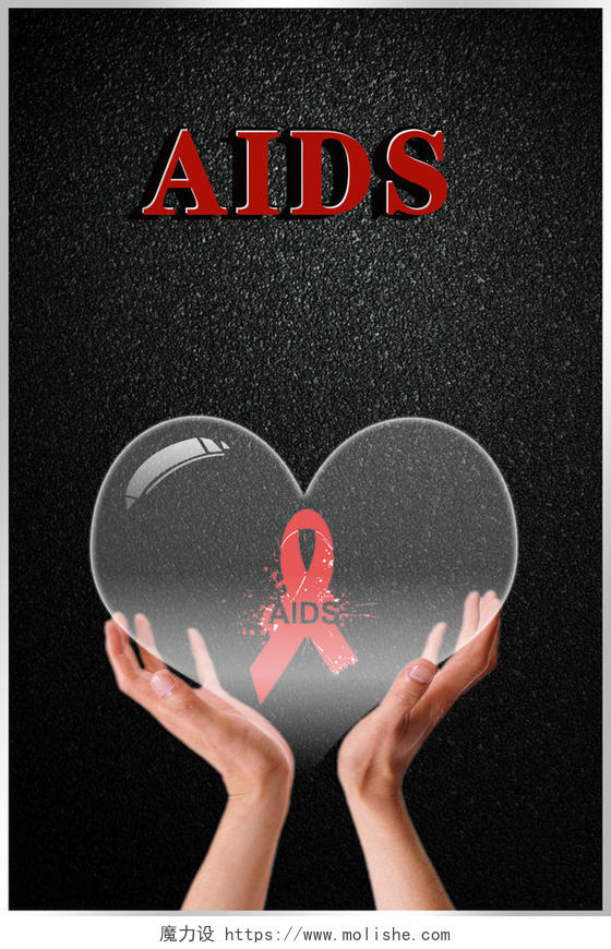 黑色透明爱心手红丝带世界艾滋病背景素材